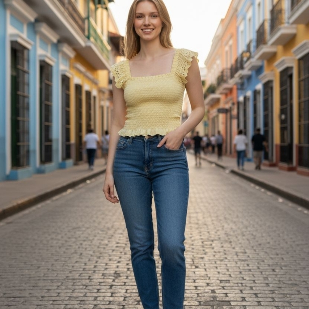 Topshop Adorable 💛 Yellow Eyelet Sleeve Blouse